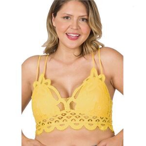 17. Plus Size Yellow Crochet Lace Bralette W/ removable Bra Pads NWT